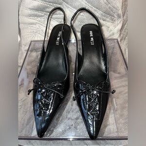 Nine West Black Patent Slingback Heels